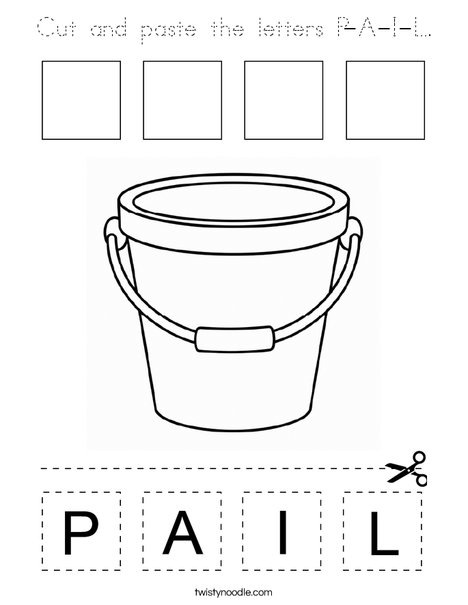 Cut and Paste the Letters P-A-I-L. Coloring Page