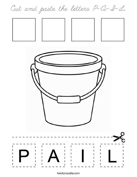Cut and Paste the Letters P-A-I-L. Coloring Page