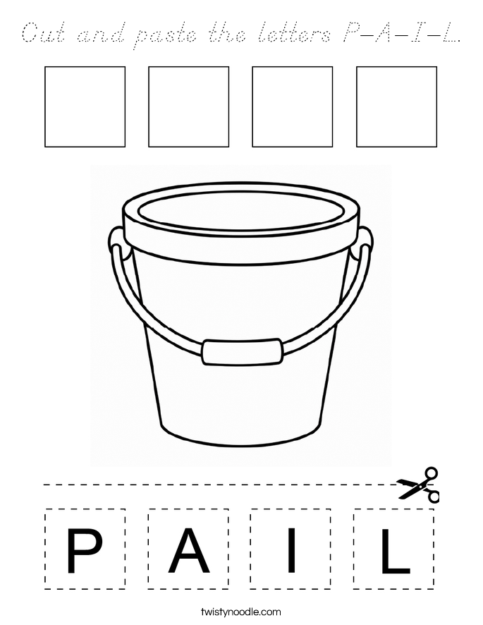 Cut and paste the letters P-A-I-L. Coloring Page