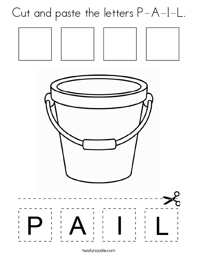 Cut and paste the letters P-A-I-L. Coloring Page