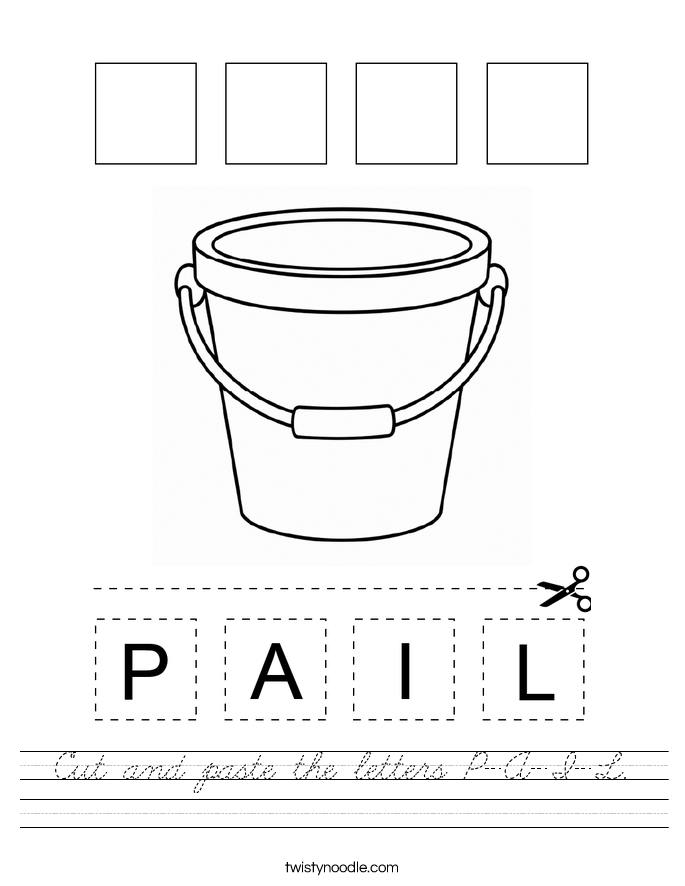 Cut and paste the letters P-A-I-L. Worksheet