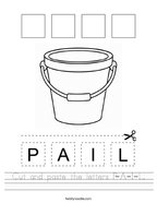 Cut and paste the letters P-A-I-L Handwriting Sheet