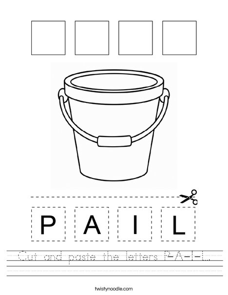 Cut and Paste the Letters P-A-I-L. Worksheet