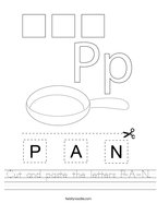 Cut and paste the letters P-A-N Handwriting Sheet