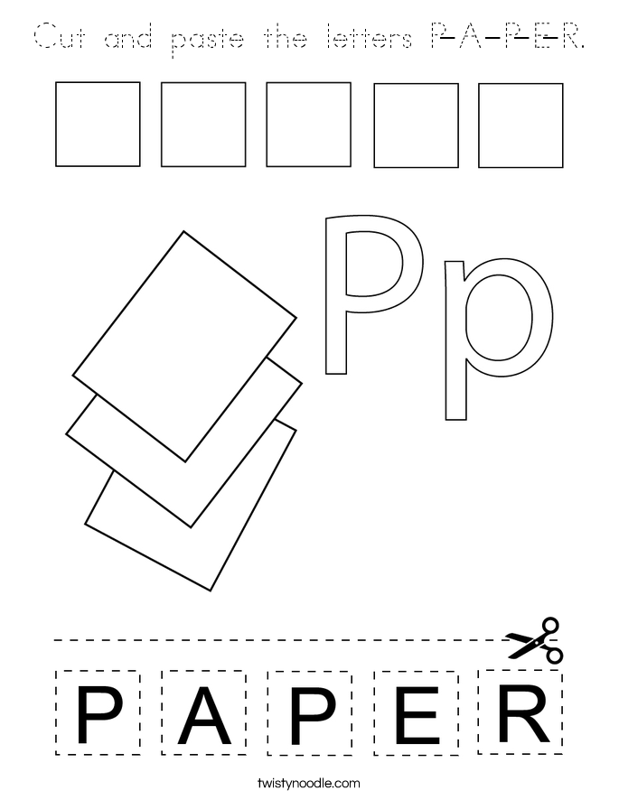 Cut and paste the letters P-A-P-E-R. Coloring Page