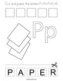 Cut and paste the letters P-A-P-E-R Coloring Page