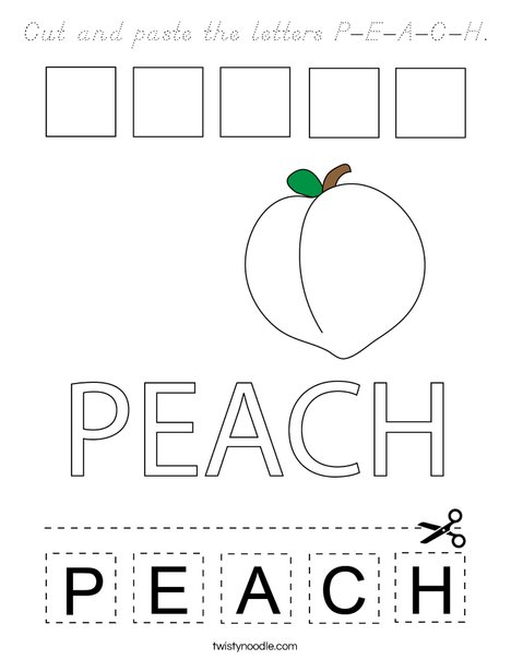 Cut and paste the letters P-E-A-C-H. Coloring Page
