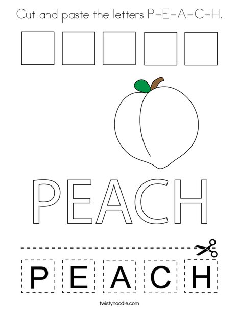 Cut and paste the letters P-E-A-C-H. Coloring Page