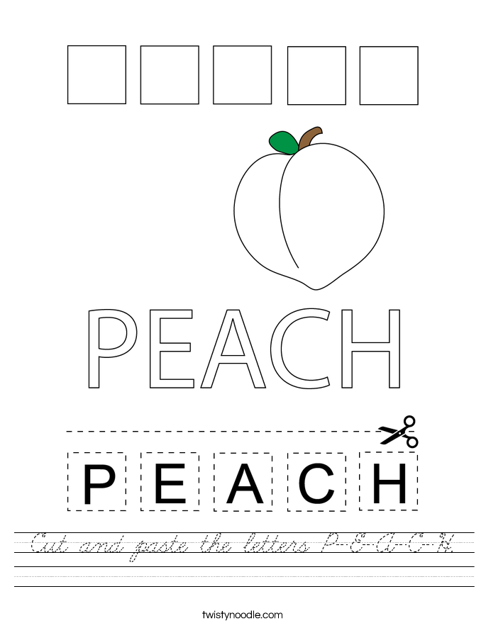 Cut and paste the letters P-E-A-C-H. Worksheet
