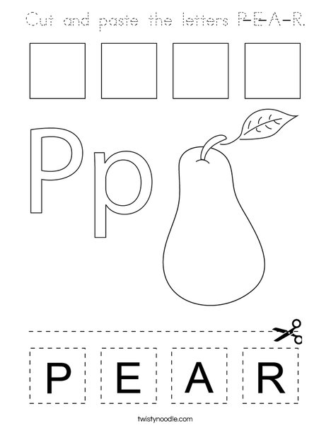 Cut and paste the letters P-E-A-R. Coloring Page
