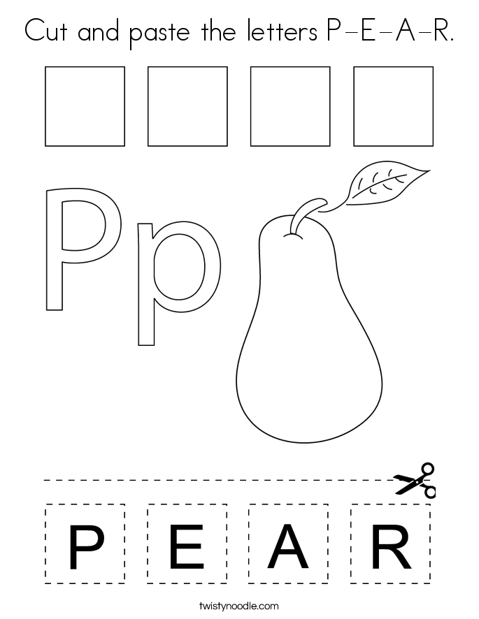 Cut and paste the letters P-E-A-R. Coloring Page