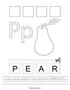 Cut and paste the letters P-E-A-R Handwriting Sheet