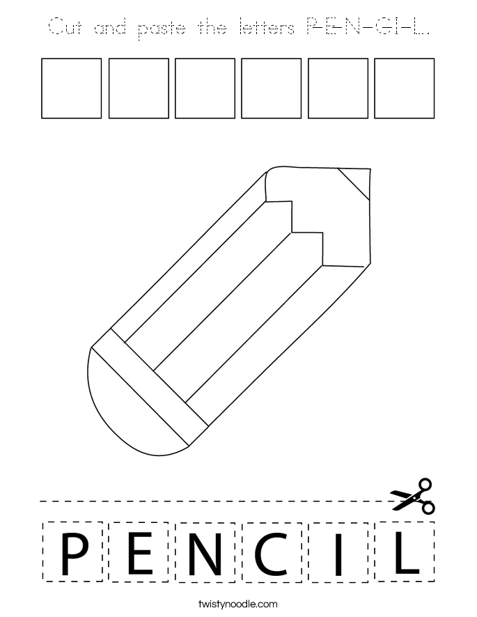 Cut and paste the letters P-E-N-C-I-L. Coloring Page
