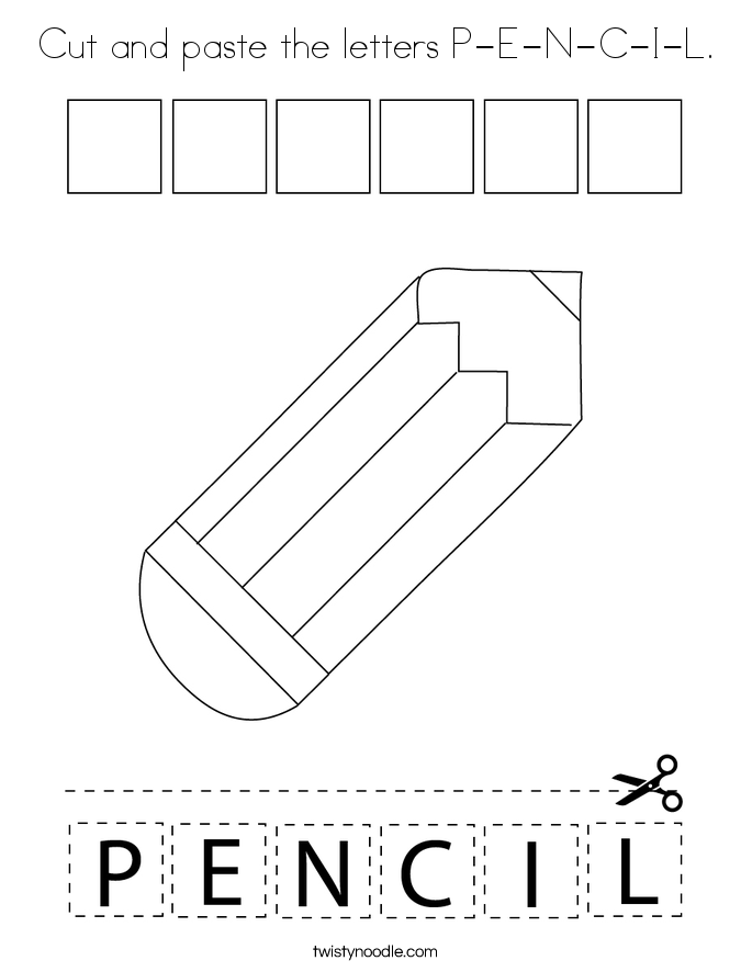 Cut and paste the letters P-E-N-C-I-L. Coloring Page