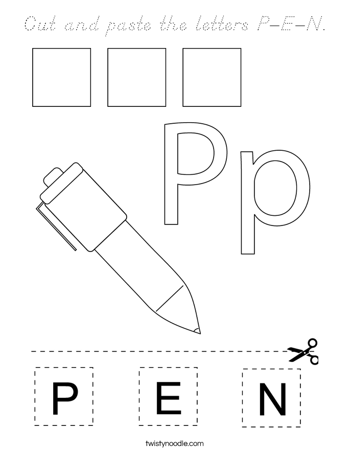 Cut and paste the letters P-E-N. Coloring Page