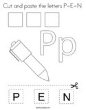 Cut and paste the letters P-E-N Coloring Page