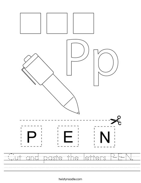 Cut and paste the letters P-E-N. Worksheet