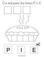 Cut and paste the letters P-I-E Coloring Page