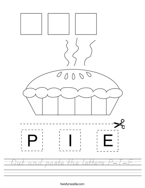Cut and paste the letters P-I-E. Worksheet