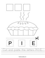 Cut and paste the letters P-I-E Handwriting Sheet