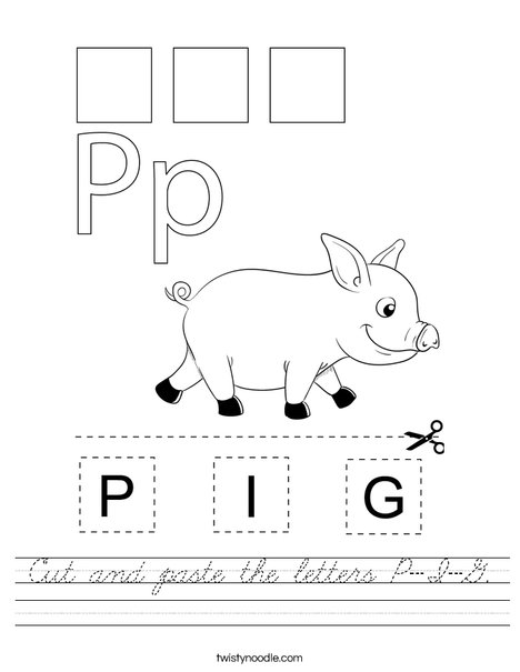 Cut and paste the letters P-I-G. Worksheet
