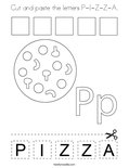 Cut and paste the letters P-I-Z-Z-A. Coloring Page