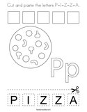 Cut and paste the letters P-I-Z-Z-A Coloring Page