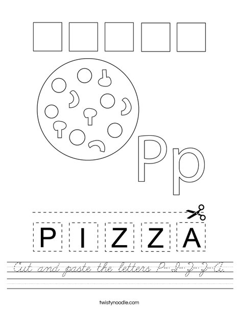 Cut and paste the letters P-I-Z-Z-A. Worksheet