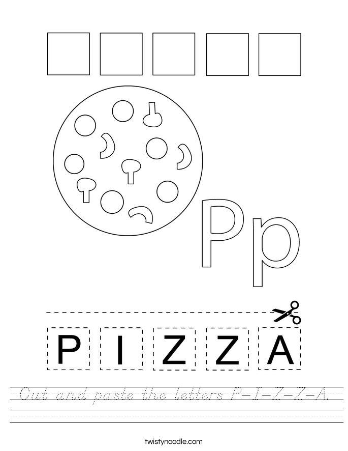 Cut and paste the letters P-I-Z-Z-A. Worksheet