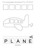 Cut and paste the letters P-L-A-N-E Coloring Page