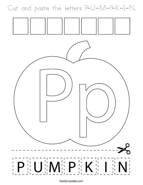 Cut and paste the letters P-U-M-P-K-I-N. Coloring Page