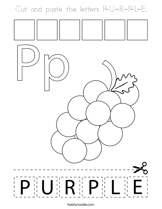 Cut and paste the letters P-U-R-P-L-E. Coloring Page