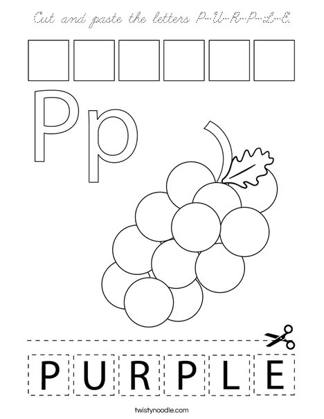 Cut and paste the letters P-U-R-P-L-E. Coloring Page