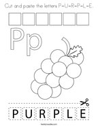 Cut and paste the letters P-U-R-P-L-E Coloring Page