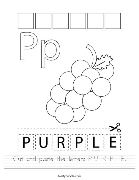 cut and paste the letters p u r p l e worksheet twisty noodle