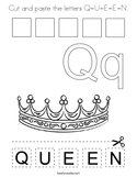 Cut and paste the letters Q-U-E-E-N Coloring Page