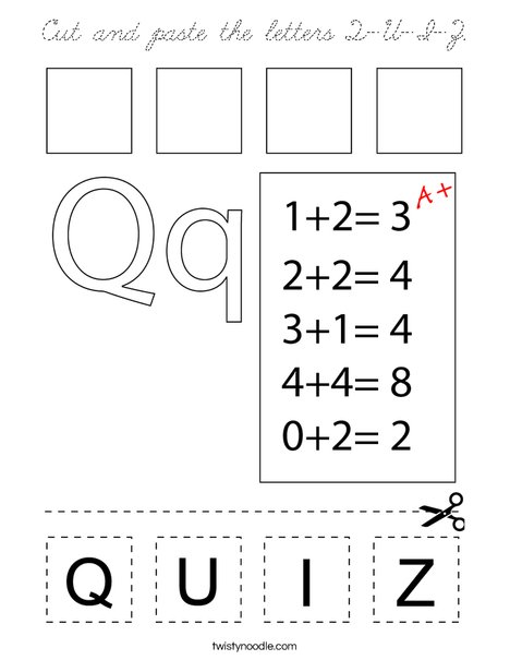 Cut and paste the letters Q-U-I-Z. Coloring Page