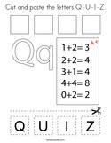Cut and paste the letters Q-U-I-Z Coloring Page