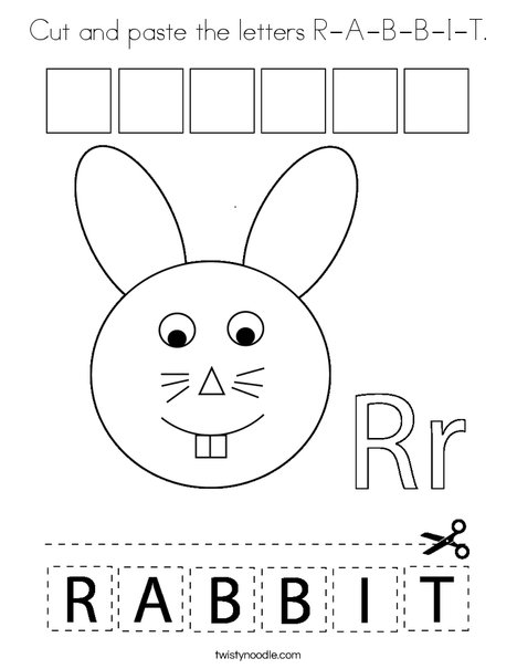 Cut and paste the letters R-A-B-B-I-T. Coloring Page
