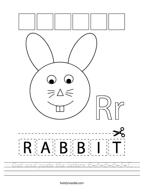 Cut and paste the letters R-A-B-B-I-T. Worksheet