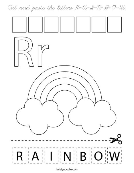 Cut and paste the letters R-A-I-N-B-O-W. Coloring Page