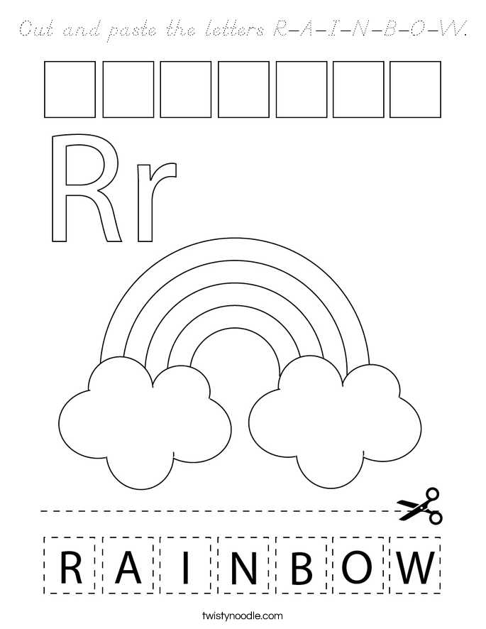 Cut and paste the letters R-A-I-N-B-O-W. Coloring Page