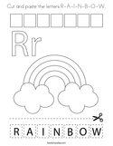 Cut and paste the letters R-A-I-N-B-O-W Coloring Page