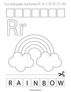 Cut and paste the letters R-A-I-N-B-O-W Coloring Page