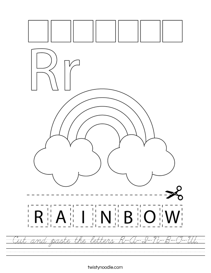 Cut and paste the letters R-A-I-N-B-O-W. Worksheet