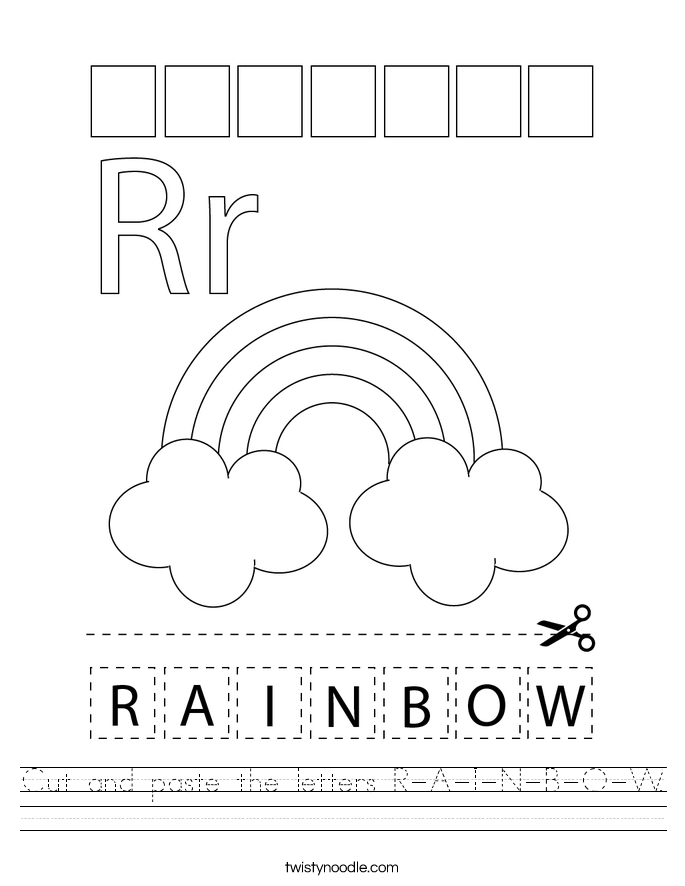 Cut and paste the letters R-A-I-N-B-O-W. Worksheet