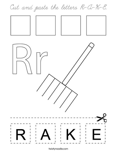 Cut and paste the letters R-A-K-E. Coloring Page