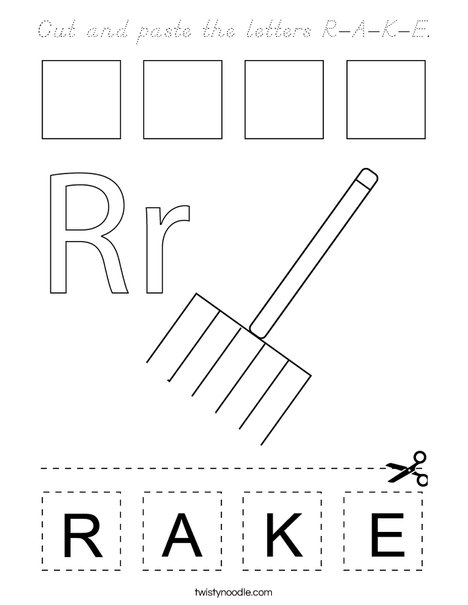 Cut and paste the letters R-A-K-E. Coloring Page