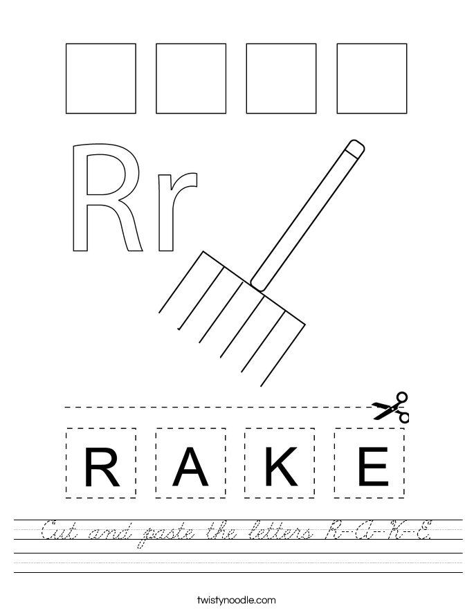 Cut and paste the letters R-A-K-E. Worksheet
