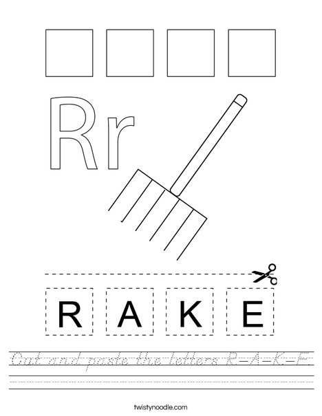 Cut and paste the letters R-A-K-E. Worksheet